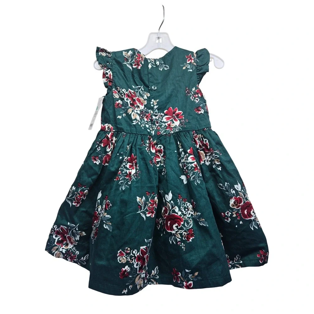 NWT‎ Carters Baby Girl Green Floral Flutter Sleeve Holiday Dress 24 months